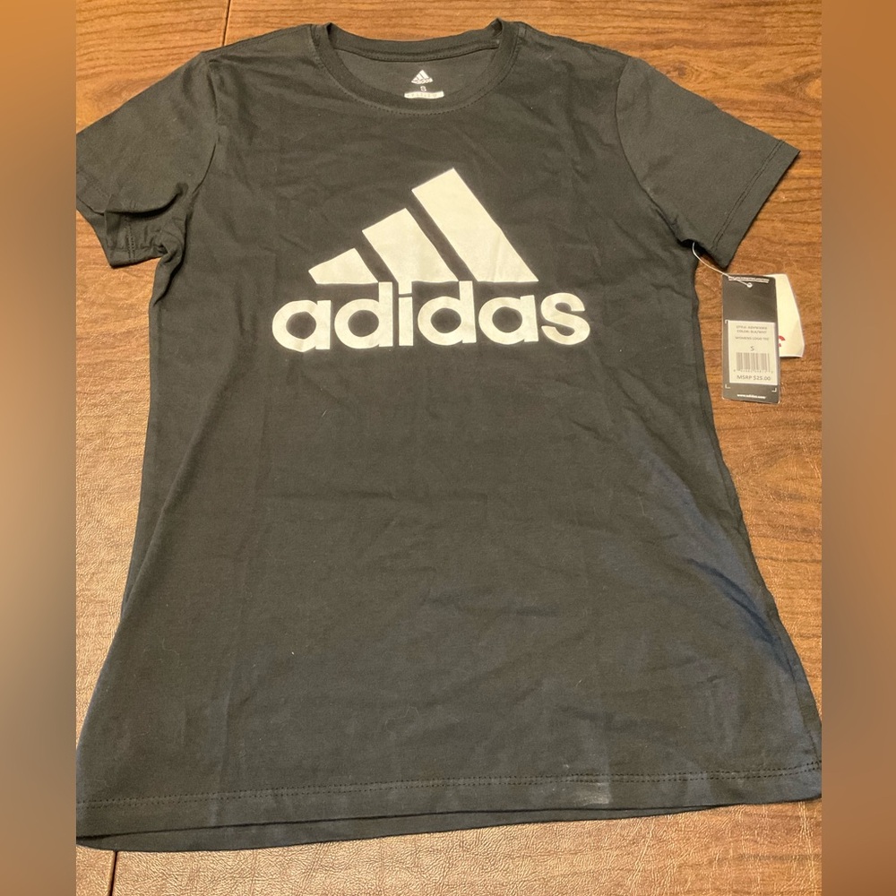 Adidas Logo womens Black  t-shirt -  Sz Small Sm New With Tags NWT